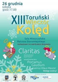 Plakat toruńskiego wieczoru kolęd 26 grudnia 